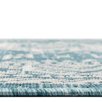 Unique Loom Outdoor Aztec Collection Area Rug - Chalca (10' Round, Aqua/Ivory)