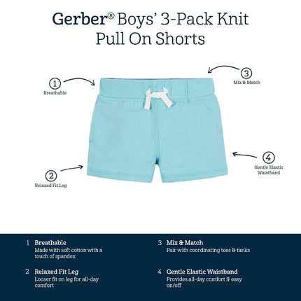 Gerber Baby Boys' Toddler 3-Pack Pull-on Knit Shorts, Blue & Gray, 5T