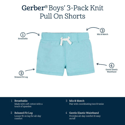 Paquete de 3 shorts de punto para bebé niño Gerber, azul y gris, de 6 a 9 meses
