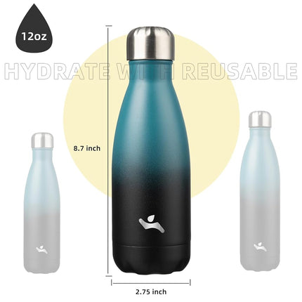 Konokyo Insulated Water Bottles,12oz Double Wall Stainless Steel Vacumm Metal Flask for Sports Travel,Indigo Black