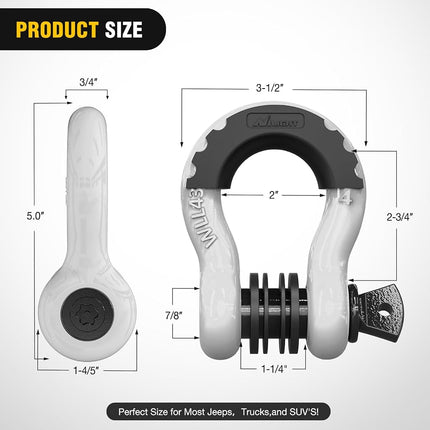 Nilight 3/4 inch D Ring Shackle 2 Pack 19T (41,887 lbs) Break Strength 4.75T WLL Heavy Duty Towing Hook with Anti-Theft System Anti-Rattle Isolators for Truck Jeep SUV ATV UTV Recovery White