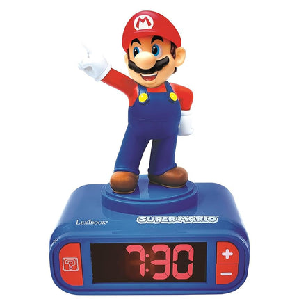 LEXIBOOK Nintendo Despertador Digital-Función Snooze-Efectos de Sonido de Super Mario-Niños, Azul/Rojo