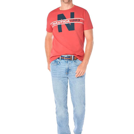 Nautica Men's Short Sleeve 100% Cotton Nautical Series Graphic Tee Polo Shirt, Sailor Red, Large