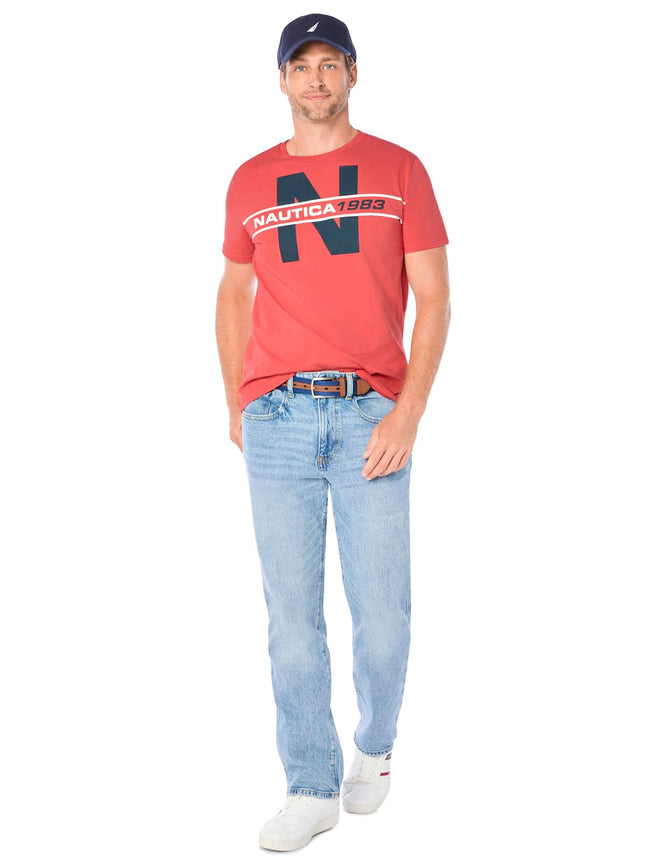Nautica Men's Short Sleeve 100% Cotton Nautical Series Graphic Tee Polo Shirt, Sailor Red, Large