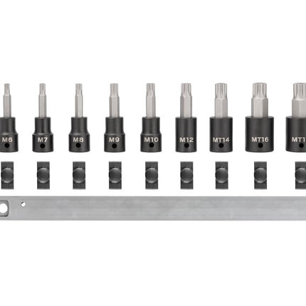 TEKTON 1/2 in Drive Triple Square Impact Bit Socket Set with Rail, 9-Piece (M6-M12, MT14-MT18) | SIB92103