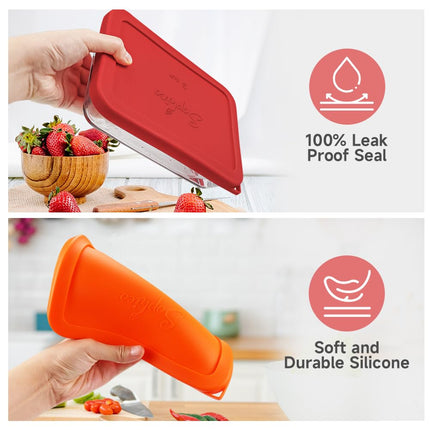 Sophico 3 Cup Rectangle Silicone Storage Cover Lids Replacement for Pyrex 7210-PC Glass Bowls, Container not Included (RED, 2 Pack)