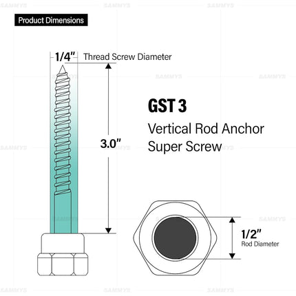 Everflow 8015925-25 GST 3 1/2" Vertical Threaded Rod Anchor Designed for Wood, Steel with Zinc Finish 1/4 x 3 Screw Length (25 Pack), Pack of 25