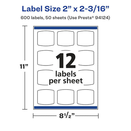 Avery Glossy White Arched Square Labels with Sure Feed, 2" x 2-3/16", 600 Glossy White Labels, Print-to-The-Edge, Permanent Label Adhesive, Laser/Inkjet Printable Labels