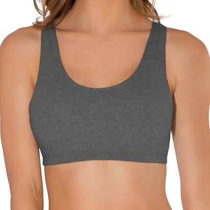 Fruit of the Loom Women's Built Up Tank Style Sports Bra Fashion Colors, Opaque, Red Hot with Black/Charcoal/Black, 44 (Pack of 3)