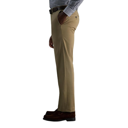 Haggar Mens Premium No Iron Straight Fit Invisible Flex Waist Plain Front Pant Casual Pants - Beige -
