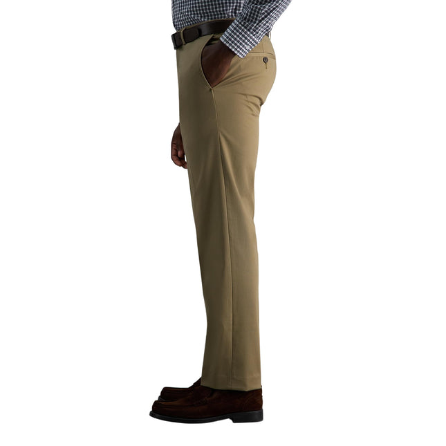 Haggar Mens Premium No Iron Straight Fit Invisible Flex Waist Plain Front Pant Casual Pants - Beige -