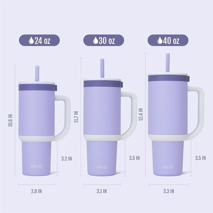 Ello Oasis 24oz Tumbler with Handle & Retracting Straw | Reusable Insulated Stainless Steel Cup 100% Leakproof, Gifts for Teens Women Men | Keeps cold for 24 Hours, Cup Holder Friendly, Twilight Blush