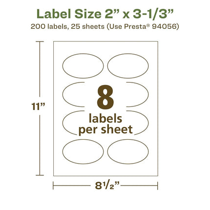 Avery EcoFriendly Matte White Recycled Oval Labels, 2" x 3-1/3", Print-to-The-Edge, Matte White Labels, Permanent Adhesive, Laser/Inkjet Printable, 200 Total