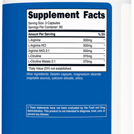 Nutricost Óxido Nítrico Reforzador 2250 mg, 180 Cápsulas - 750 mg por Cápsula, 60 Dosis - Sin Gluten y Sin OGM