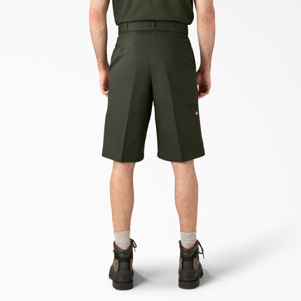 Pantalones Cortos de Trabajo Dickies para Hombre, Ajuste Holgado, Parte Delantera Plana, Verde Oliva, 30 Regular