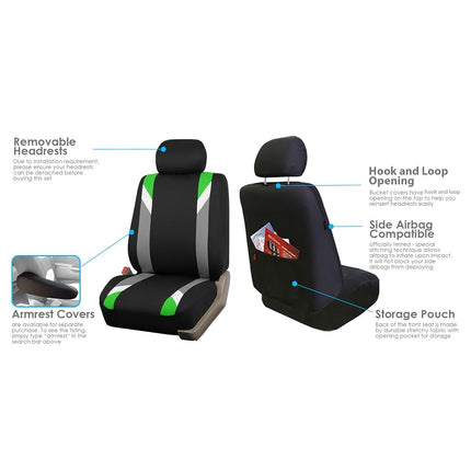 FH GROUP FH-FB033217 Three Row- Premium Modernistic Seat Covers Green/Black- Fit Most Car, Truck, Suv, or Van