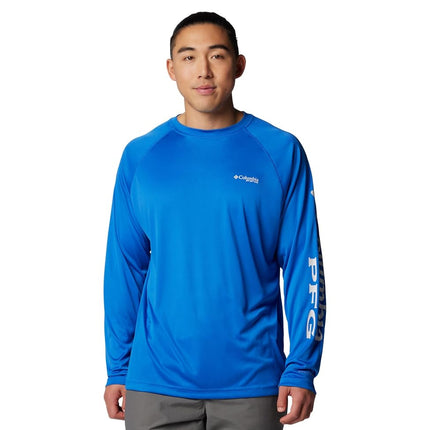 Columbia Men's Terminal Tackle Long Sleeve Fishing Shirt, Vivid Blue/Cool Grey Logo, Medium