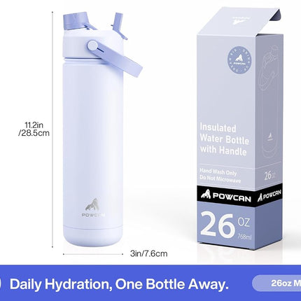 POWCAN 768 ml Insulated Water Bottle with 2-in-1 Straw and Spout Lid, Keep Cold 24H, Leak-Proof, Fits in Car Cup Holder, Stainless Steel Water Bottle for Sports, Travel, and School (Lupine)