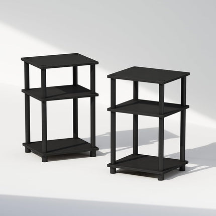 Furinno JUST Night Stand Set of 2, 3-Tier Turn-N-Tube Nightstand, Toolless Bedside Tables, End Table, Side Table with Open Storage for Bedroom, Living Room, Americano