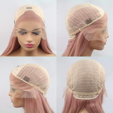 Xiweiya peach red Wigs For Women Rosie Whiteley Hairstyle Rose Gold Pastel Pink Wig Girls Synthetic Lace Front Wig With Heat Resistant 24 inch