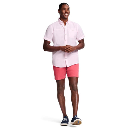 IZOD Men's Saltwater Dockside Short Sleeve Button Down Shirt, Peony Chambray, S