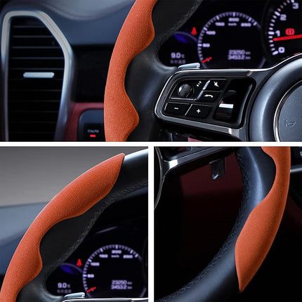 LoyaForba 15 Inch Car Steering Wheel Cover, Segmented, Suede Brown