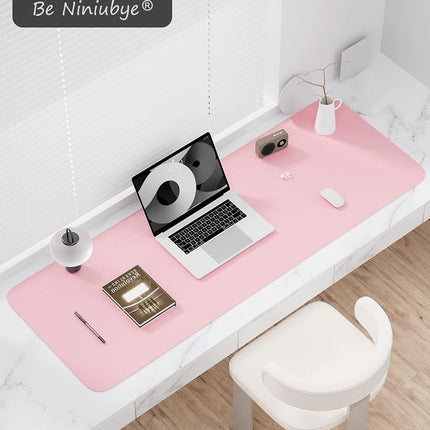 Niniubye Desk Pad, 48" x 17" PU Leather Non-Slip Desk Mat Large Mouse Pad for Desktop, Waterproof Laptop Computer Writing Mat for Office, Home, Work, Gaming, Light Pink