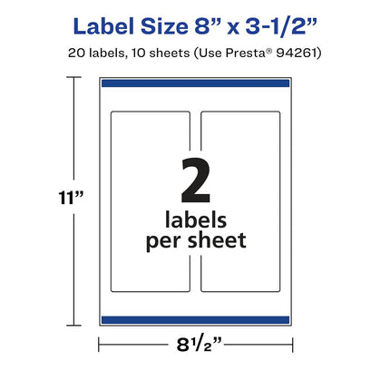 Avery Glossy Clear Rectangle Labels with Sure Feed, 8" x 3.5", 20 Glossy Clear Labels, Print-to-The-Edge, Laser/Inkjet Printable Labels