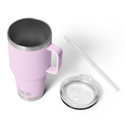 YETI Rambler 35 oz Tumbler with Handle and Straw Lid, Travel Mug Water Tumbler, Vacuum Insulated Cup with Handle, Stainless Steel, Cherry Blossom - Textured
