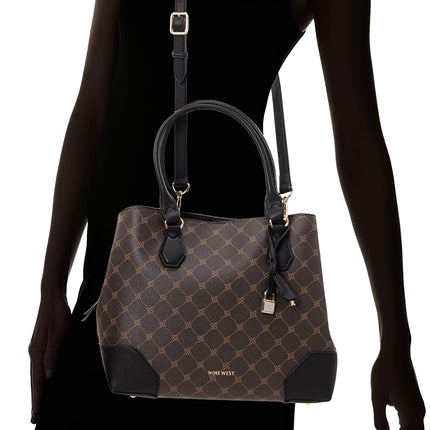 NINE WEST Women's Brooklyn Jet Set Carryall Satchel, Brown/Black, One Size