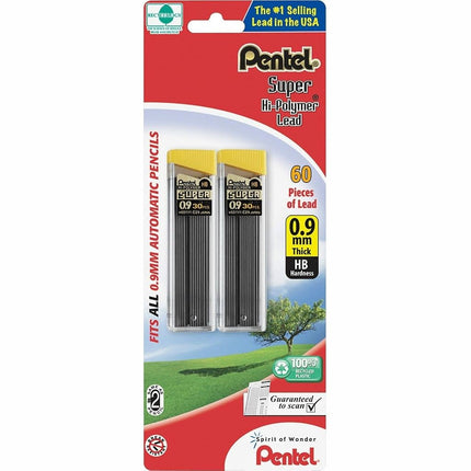 Pentel Super Hi-Polymer Lead Refill, 0.9 mm Thick, HB, 60 Pieces of Lead (C29BPHB2)