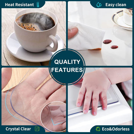 40x84 Inch Multi-size 1.5mm Thick Clear PVC Buffet Table Cover Protector Kitchen Wood Grain Vinyl Transparent Table Cover Plastic Protective Pad for Dining Room Game Living Room Table Waterproof Glass