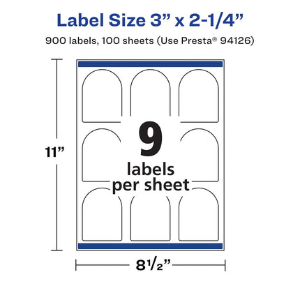 Avery Matte White Arched Labels with Sure Feed, 3" x 2.25", 900 Labels, Print-to-The-Edge, Laser/Inkjet Printable Labels