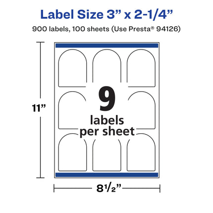 Avery Matte White Arched Labels with Sure Feed, 3" x 2.25", 900 Labels, Print-to-The-Edge, Laser/Inkjet Printable Labels