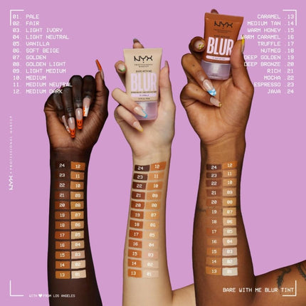NYX Professional Makeup Blurring Tint Foundation, Medium Coverage, Matte Finish, With Niacinamide, Matcha and Glycerin, 12 Hours Hydrating, Bare With Me Blur, 30 ml, Shade: Caramel