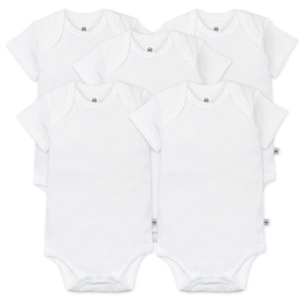 HonestBaby Baby Short Sleeve One-Piece 100% Organic Cotton Bodysuits (5 Pack), 5-Pack Bright White, 24 Months