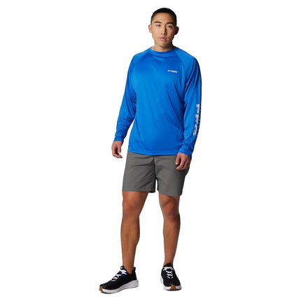Columbia Men's Terminal Tackle Long Sleeve Fishing Shirt, Vivid Blue/Cool Grey Logo, Medium