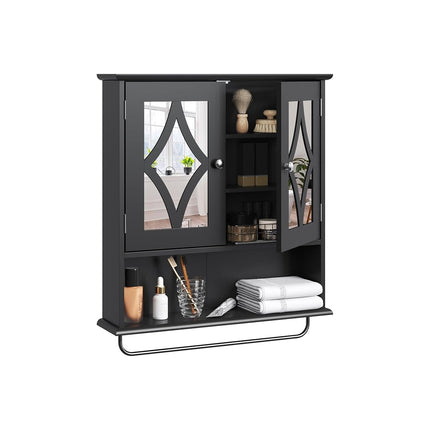 May in Color Vanity Wall Mounted Storage Cabinet, Bathroom Medicine Cabinet with Mirror with Adjustable Shelves and Towel Bar, Hanging Wall Cabinet for Bathroom, Laundry, Living Room, Black
