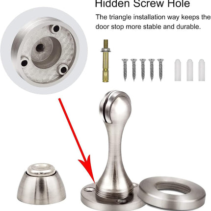 KOLAKO Door Stoppers, 4 Pack Magnetic Door Stop, Stainless Steel Door Stopper Magnet Wall Floor Mount Doorstop, Brushed Nickel Magnetic Door Holder Catch to Keep Door Open, Silver