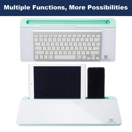 Small Glass Desktop Whiteboard Dry-Erase-Board - Computer Keyboard Stand White Board Surface Pad with Drawer, Desk Organizers with Accessories for Office, Home, School Supplies