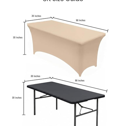 Nappe Utopia Kitchen en élasthanne, lot de 2 [2,4 m, champagne] Nappe rectangulaire extensible, ajustée, lavable et infroissable pour salons, mariages et fêtes [244 x 76 x 76 cm]