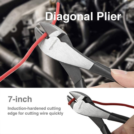 Amazon Basics Pliers Tool Set, Includes Cutting Pliers, 4 Count, Black and Silver
