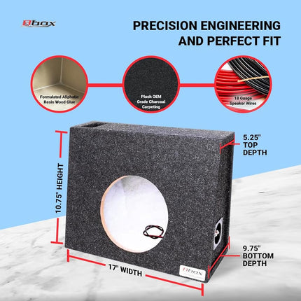 Atrend 8" Single Universal Truck Style Vented Subwoofer Enclosure - Mitered & Dado End Panels - Premium Carpeted Finish, Silver Spring-Loaded Terminal & 5/8" MDF Construction- Upgrade Your Audio Setup