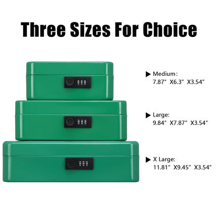 KYODOLED Metal Cash Box with Combination Lock Money Box for Cash Safe Metal Box with Money Tray for Security Lock Box 11.81"x 9.45"x 3.54" Green X Large