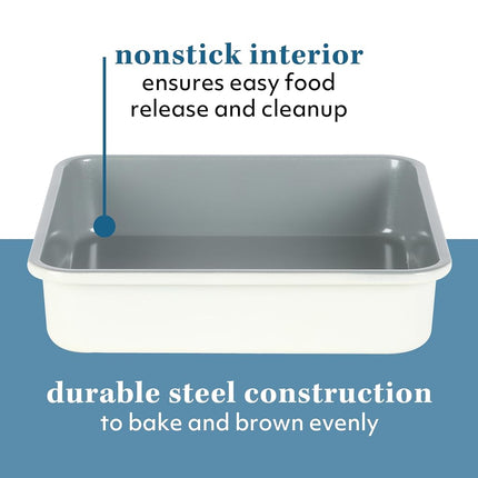 SUR LA TABLE Kitchen Essentials Bake Sale 9 Inch PFA Free Ceramic Nonstick Rectangular Cake Pan - Linen White