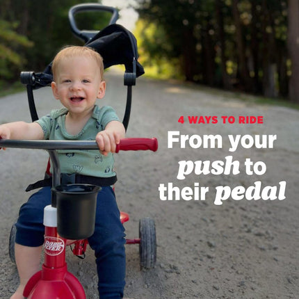 Radio Flyer Pedal & Push 4-in-1 Stroll ' N Trike®, Red Tricycle, for Toddlers Ages 1-5 (Amazon Exclusive), Toddler Bike