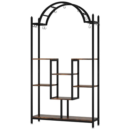 Tribesigns 5-Tier Plant Stand Indoor, 190 cm Tall Arched Plant Shelf with Hanging Hooks, Large Bonsai Pots Display Rack for Indoor, Balcony, Living Room