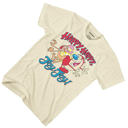 Camiseta clásica de Nickelodeon para hombre de los 90 - Camiseta vintage de Ren & Stimpy Happy Happy Joy Joy (Natural, Pequeña)