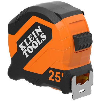Klein Tools 9525 Tape Measure, 25-Foot Compact Double-Hook Imperial Measuring Tape with Finger Brake, Nylon Blade, Easy to Read Bold Lines