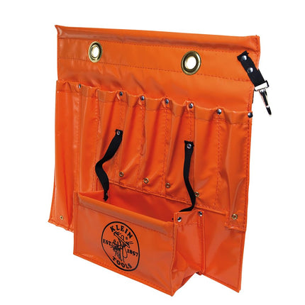 Klein Tools 51828 Tool Apron, Made in USA, 18-Inch Aerial Apron with 8 Pockets and Tool Pouches, Loops and Hooks in Hi-Viz Orange